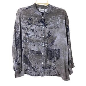 Vintage Chico's Japanese Print Rayon Button Up Blouse RARE